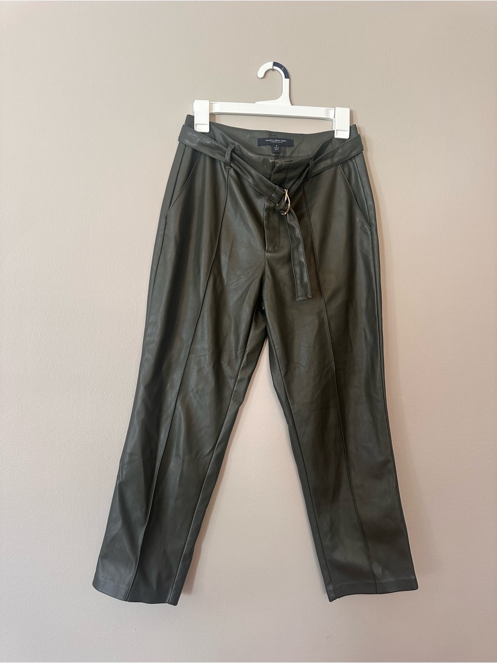Marc by Marc Jacobs Olive Green Faux Leather Cropped Belted Trousers